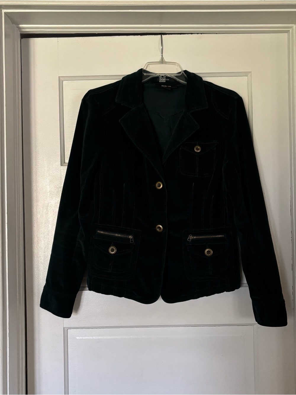 Style & Co. Hunter Green Velvet Button-Front Jacket - Women
